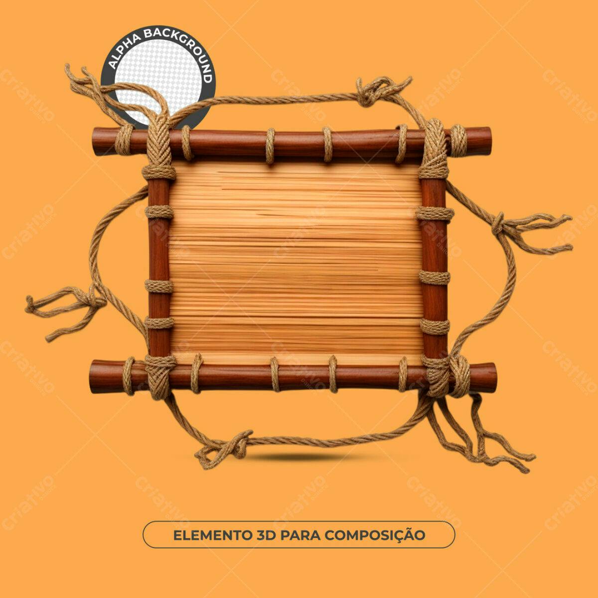 Moldura de Bambu 3D para Composição PSD Editável