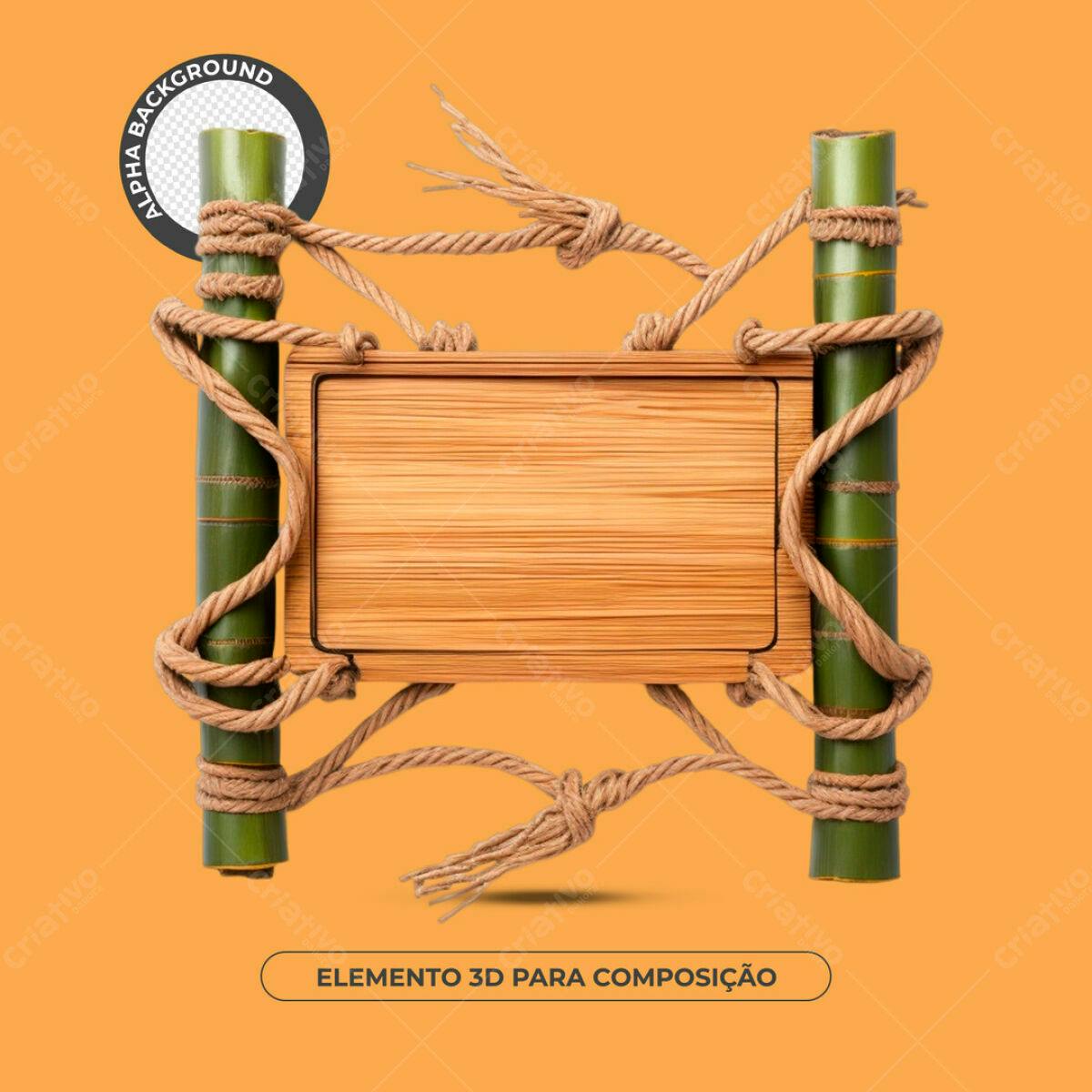 Elemento 3D em Bambu e Corda para Composição PSD Editável