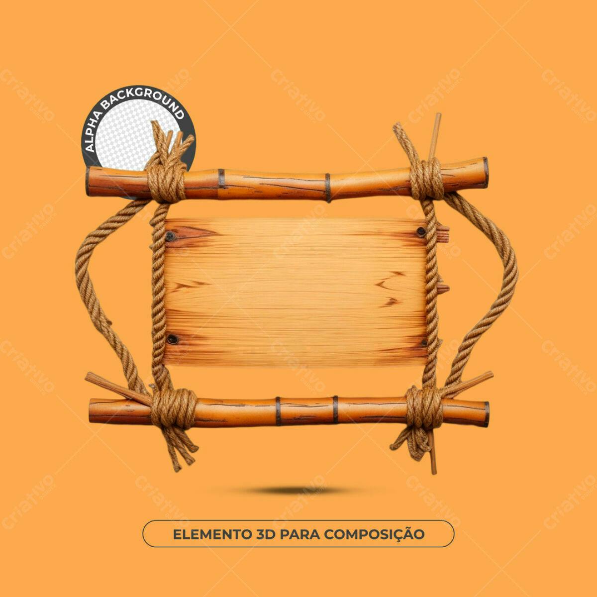 Elemento 3D de Madeira e Corda PSD Editável