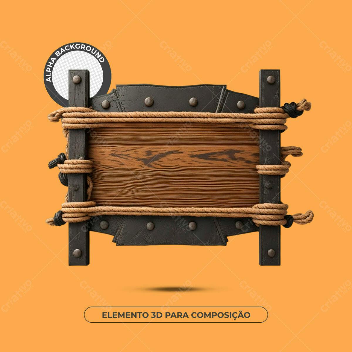 Elemento 3D de Madeira e Metal PSD Editável