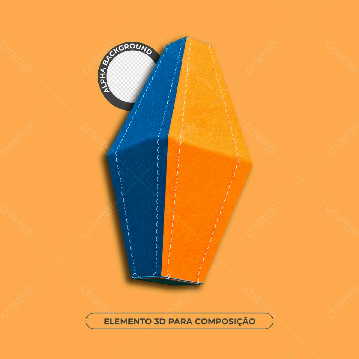 Elemento 3D Abstrato Azul e Laranja PSD Editável