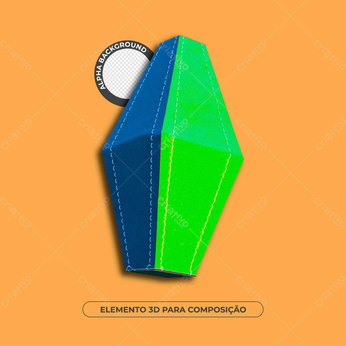 Elemento 3D Abstrato em Azul e Verde Lima PSD Editável