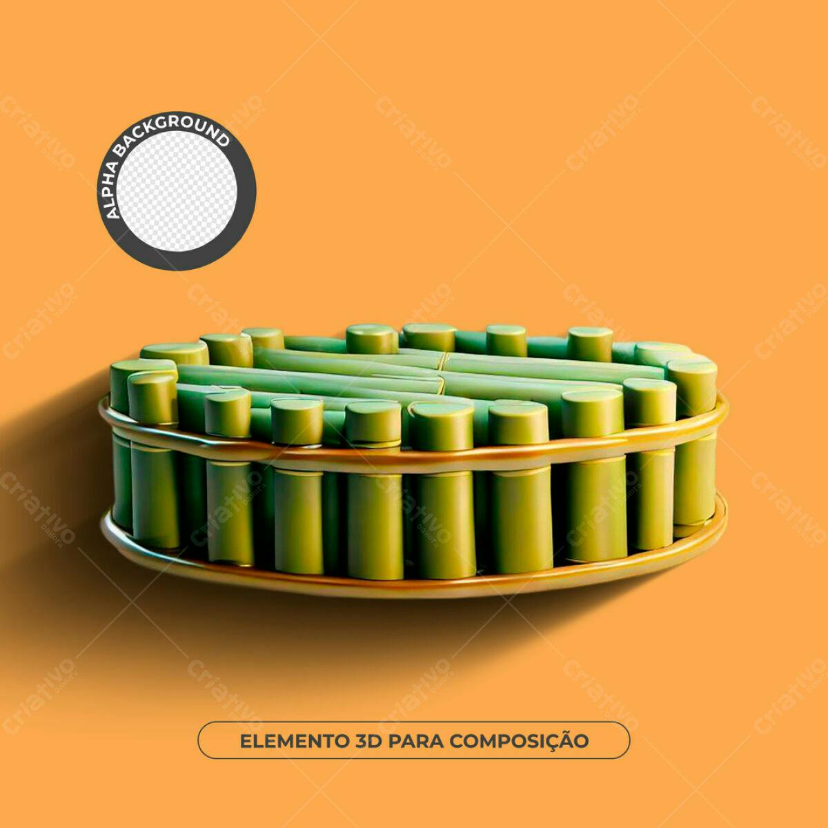 Elemento 3D Bambu Verde para Composição PSD Editável