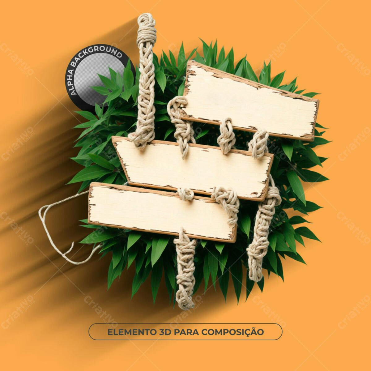 Elemento 3D Placas de Madeira PSD Editável