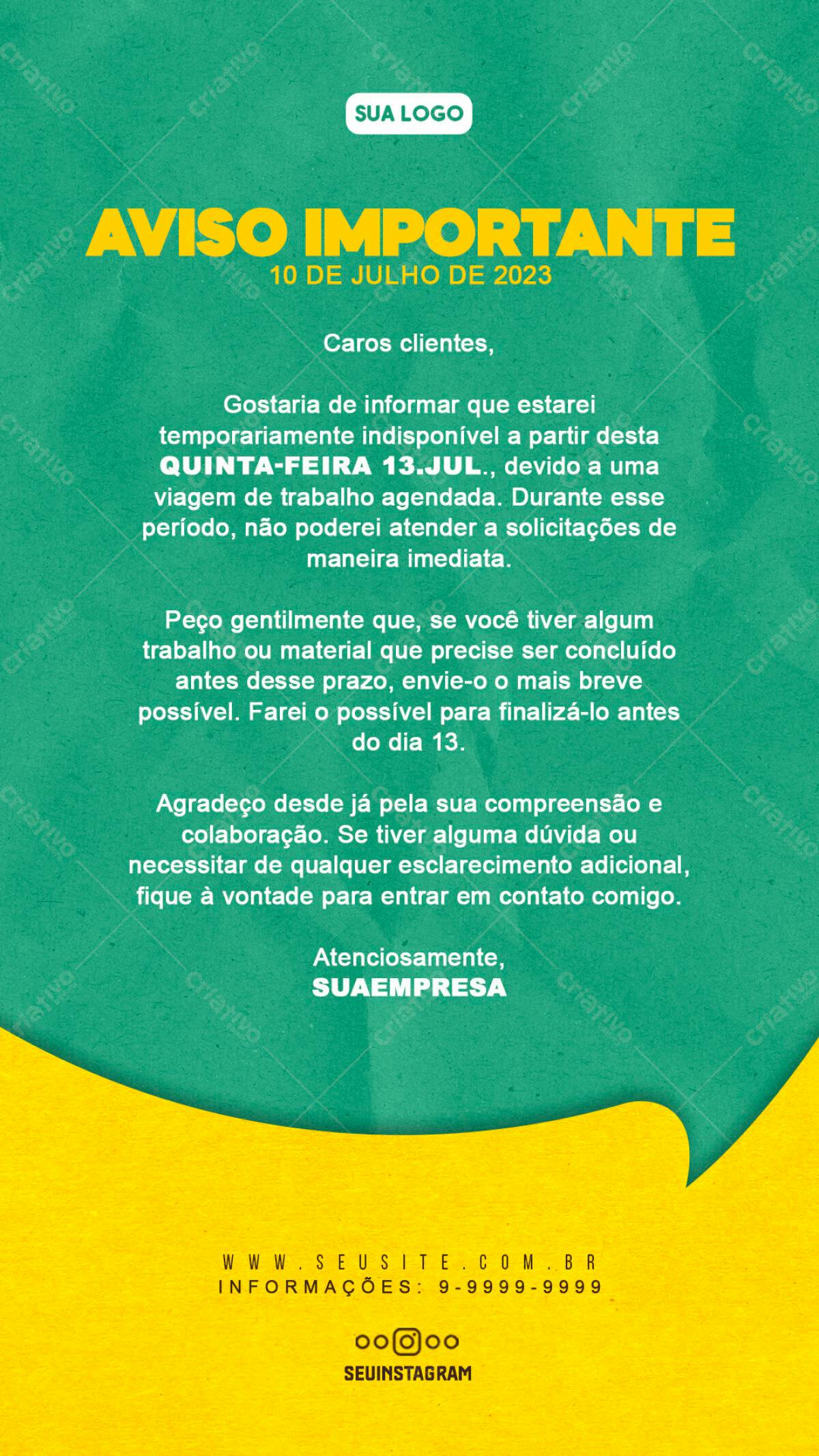 Aviso Importante PSD Editável para Negócios