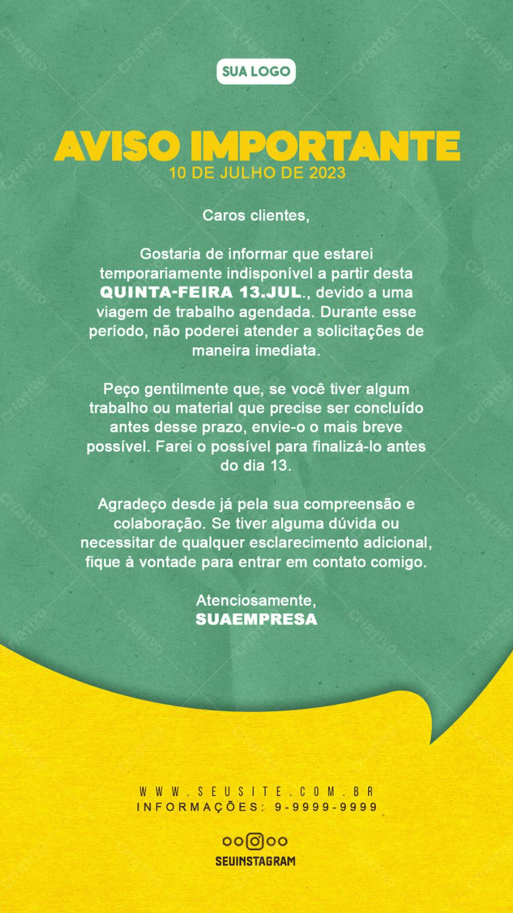 Aviso Importante Comunicado Story