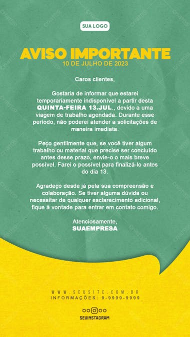 Aviso importante comunicado story