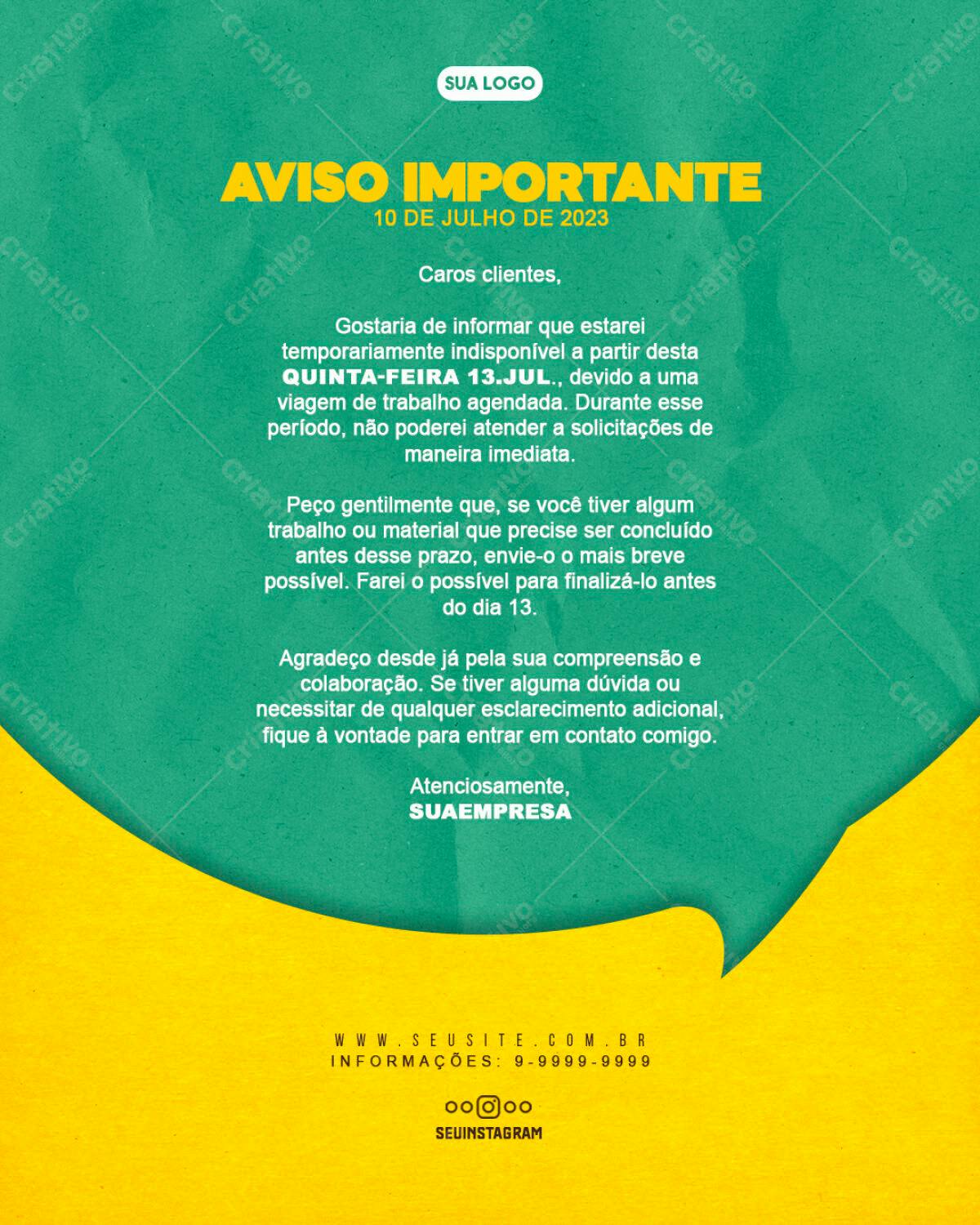 Aviso Importante: Template de Post para Redes Sociais PSD Editável