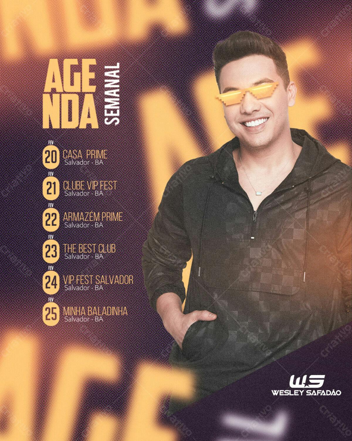 Flyer Agenda Semanal Wesley Safadão PSD Editável
