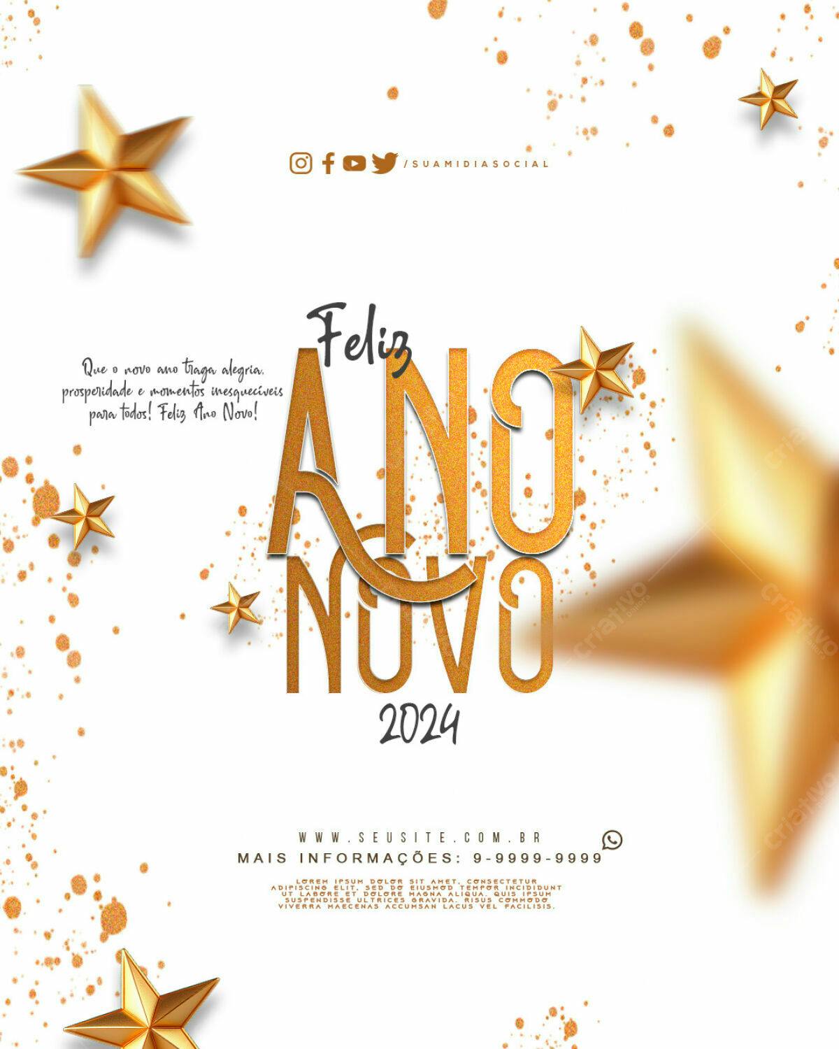 Flyer Ano Novo Dourado PSD Editável