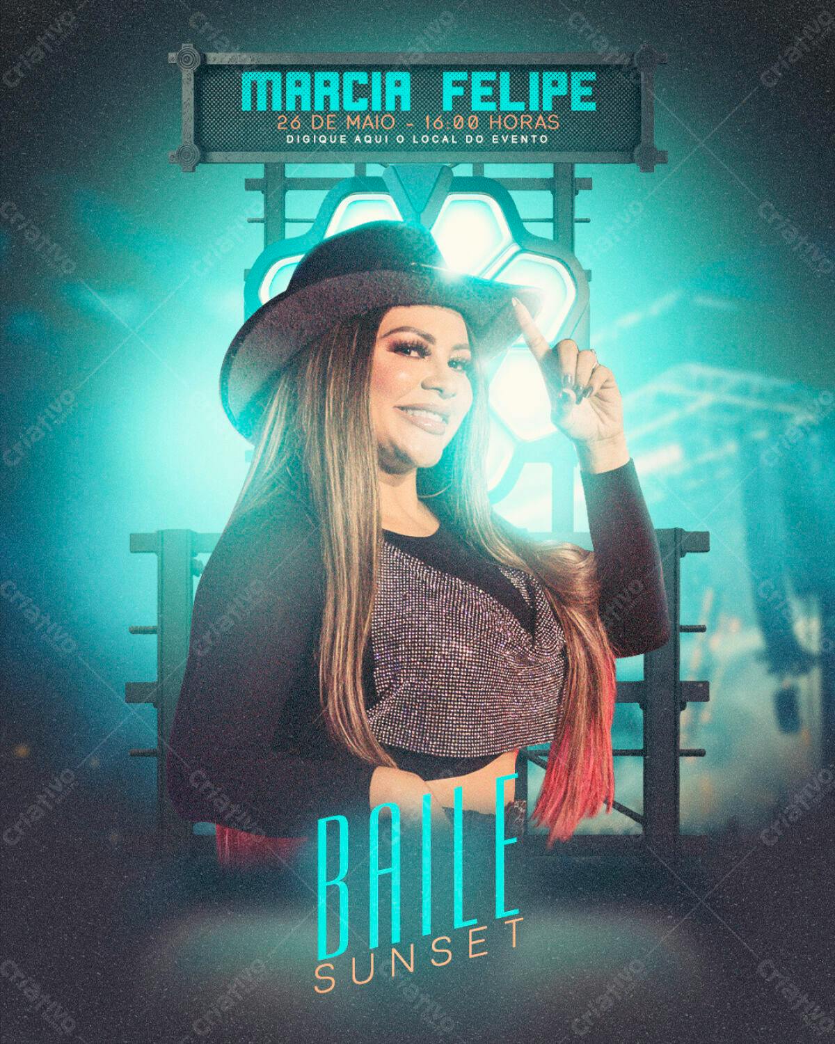 Flyer para Evento Baile Sunset com Marcia Felipe PSD Editável
