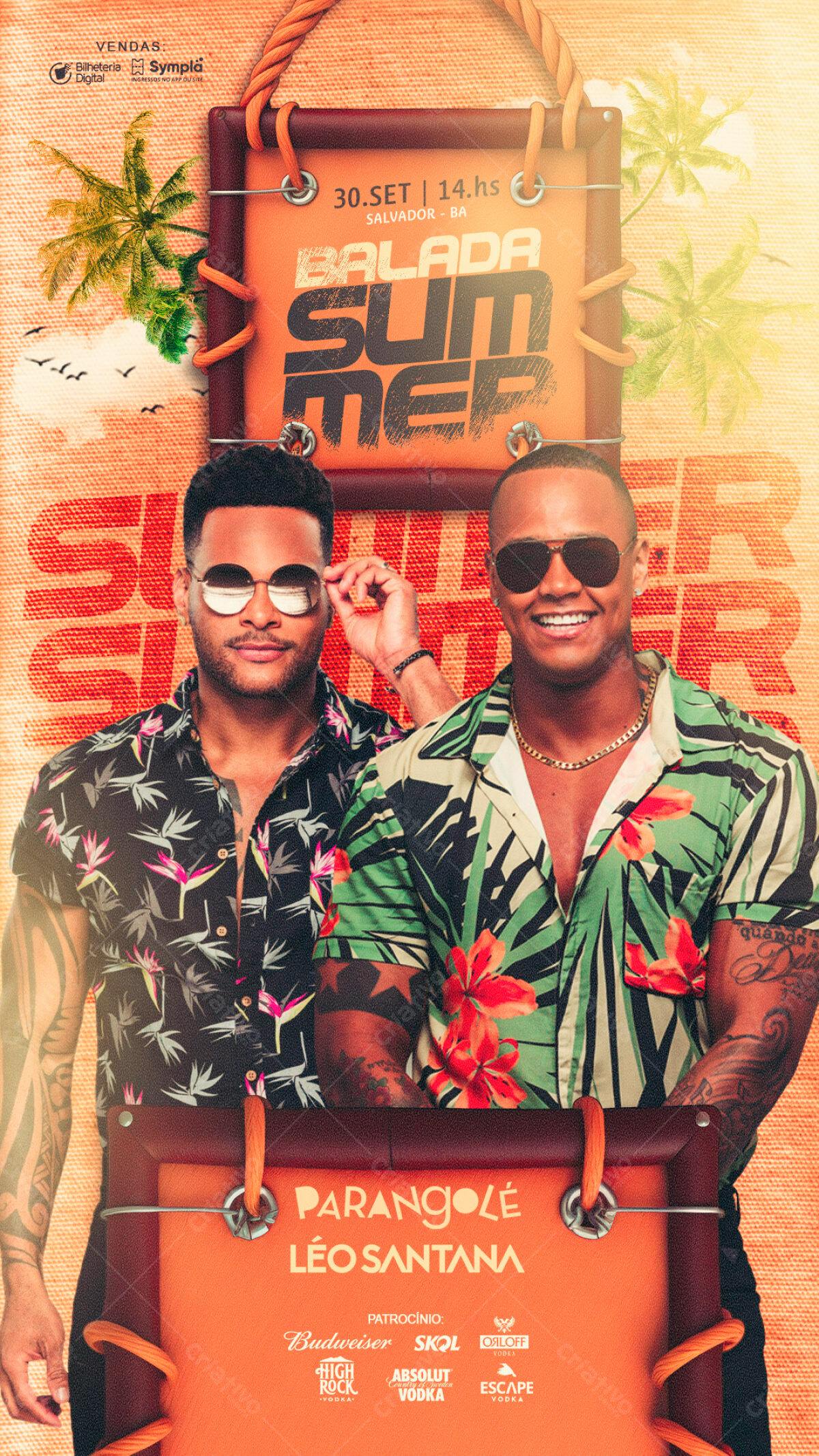 Flyer para Festa de Verão com Parangolé e Léo Santana PSD Editável