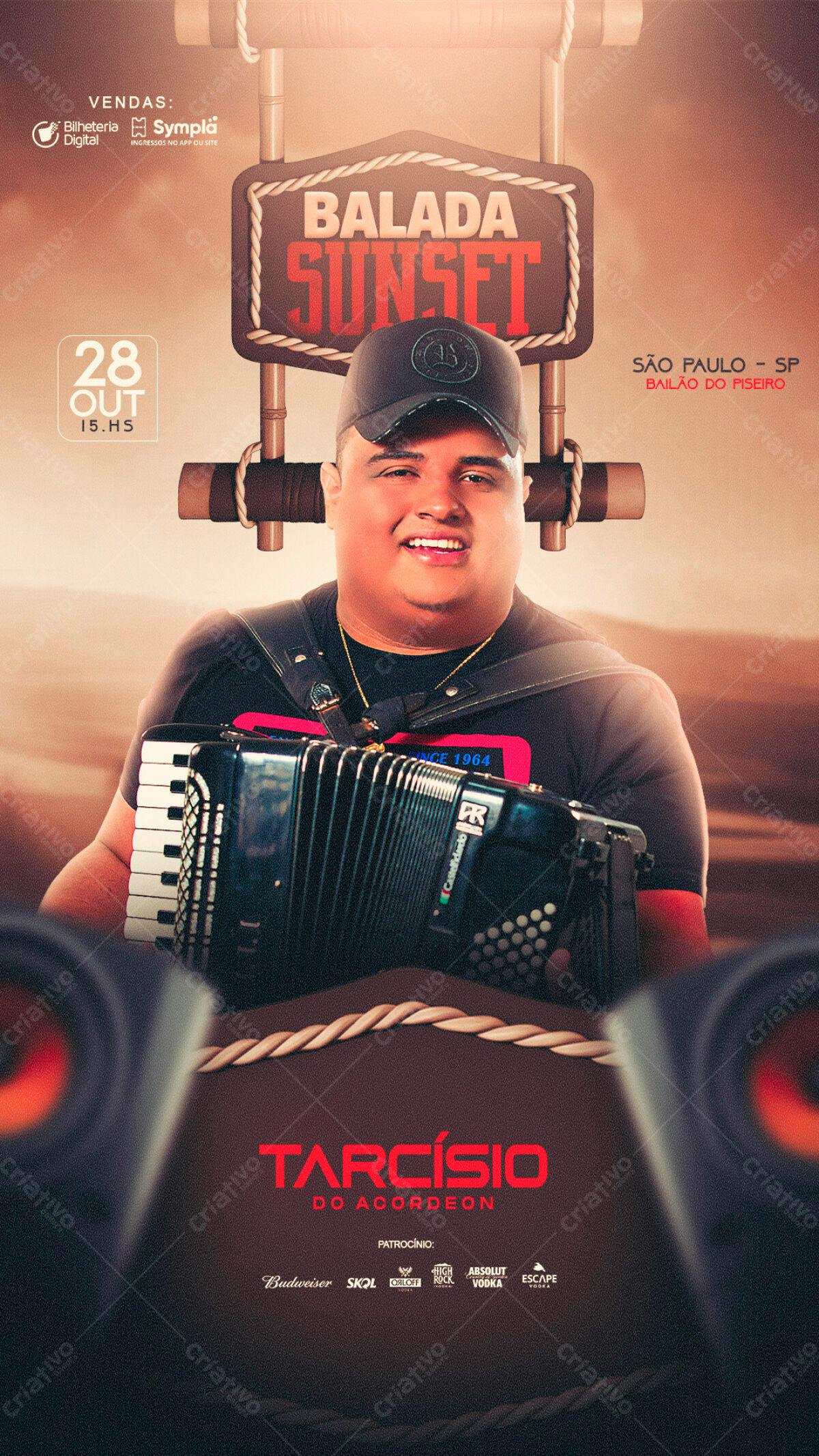 Flyer Balada Sunset Tarcísio do Acordeon PSD Editável