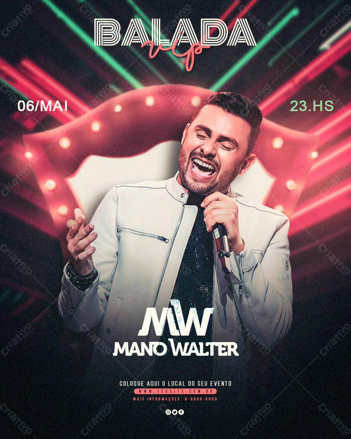Flyer para Festa VIP com Mano Walter PSD Editável