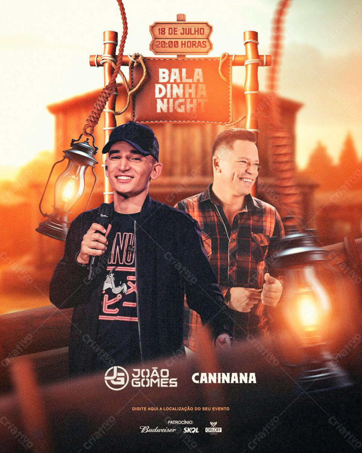 Flyer Bala Dinha Night João Gomes e Caninana PSD Editável