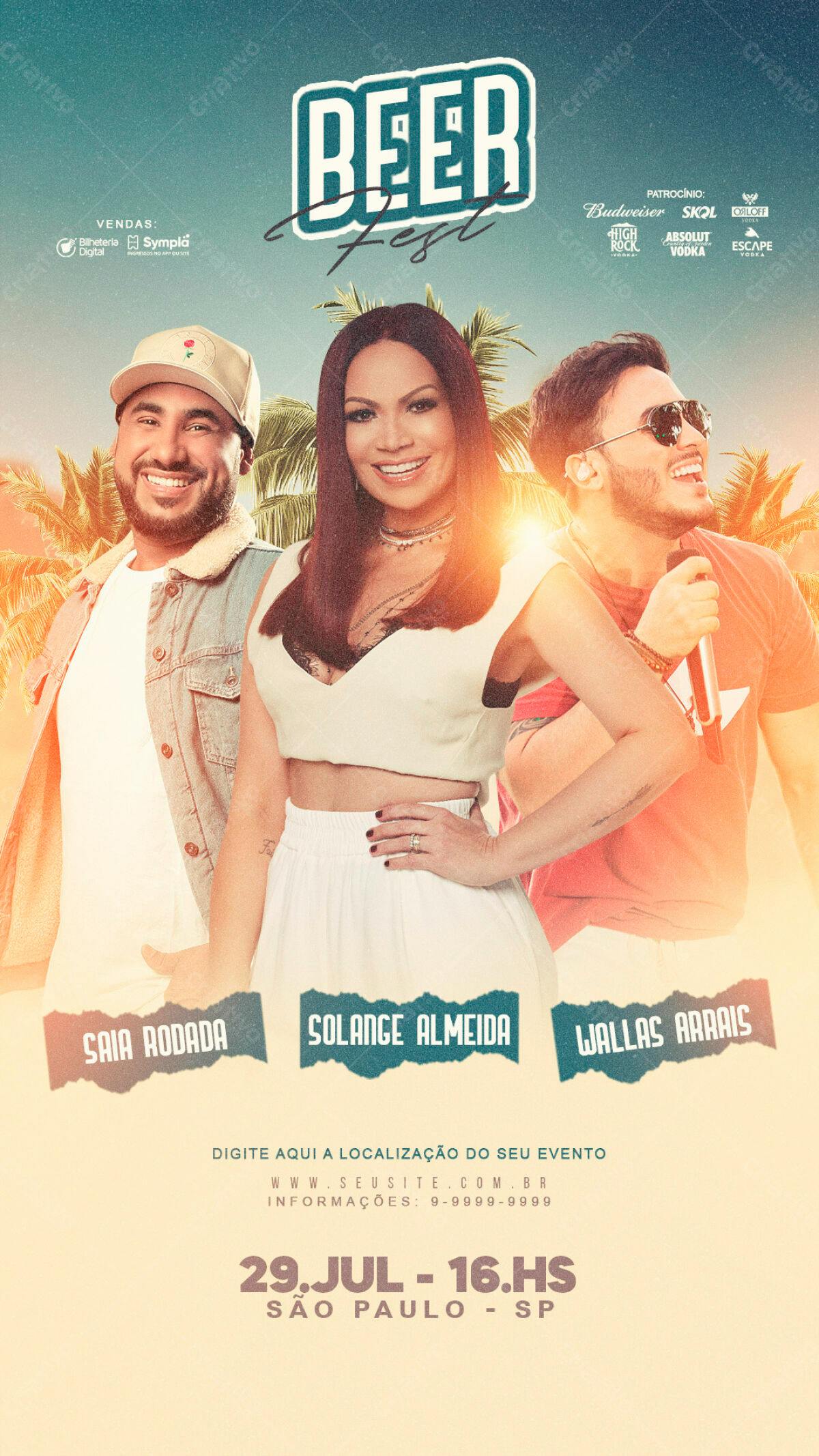Flyer para Festival de Cerveja com Solange Almeida e Wallas Arrais PSD Editável