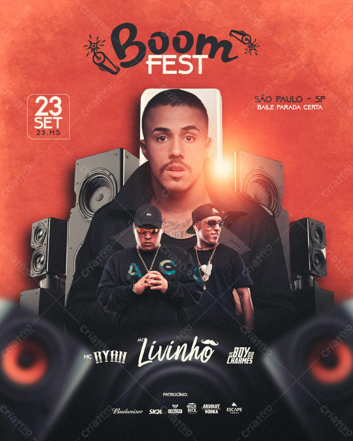 Flyer Boom Fest com MC Livinho PSD Editável