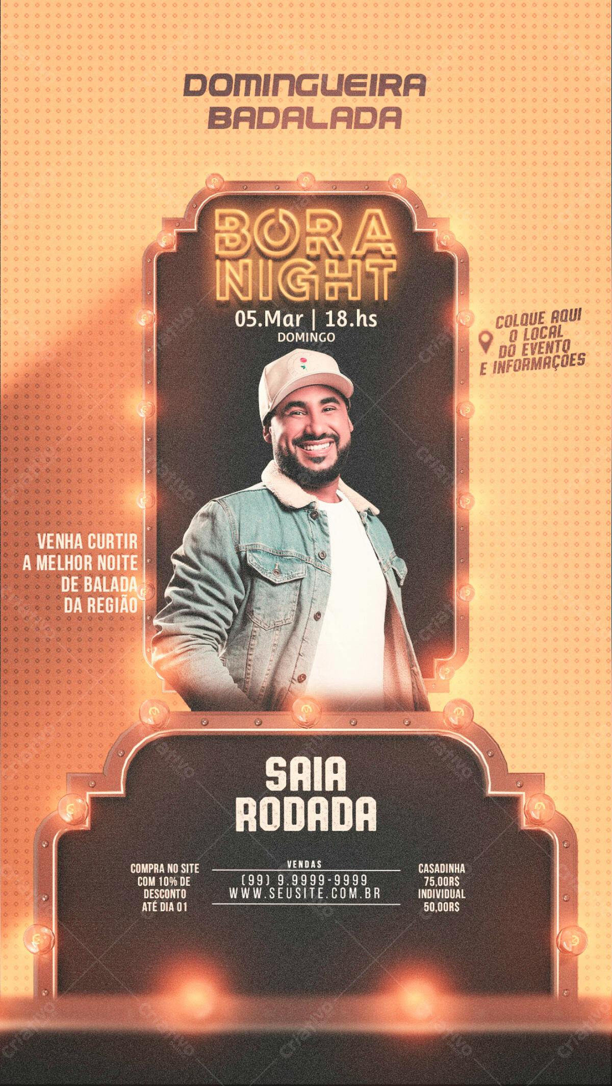 Flyer para Festa Domingueira Bora Night PSD Editável