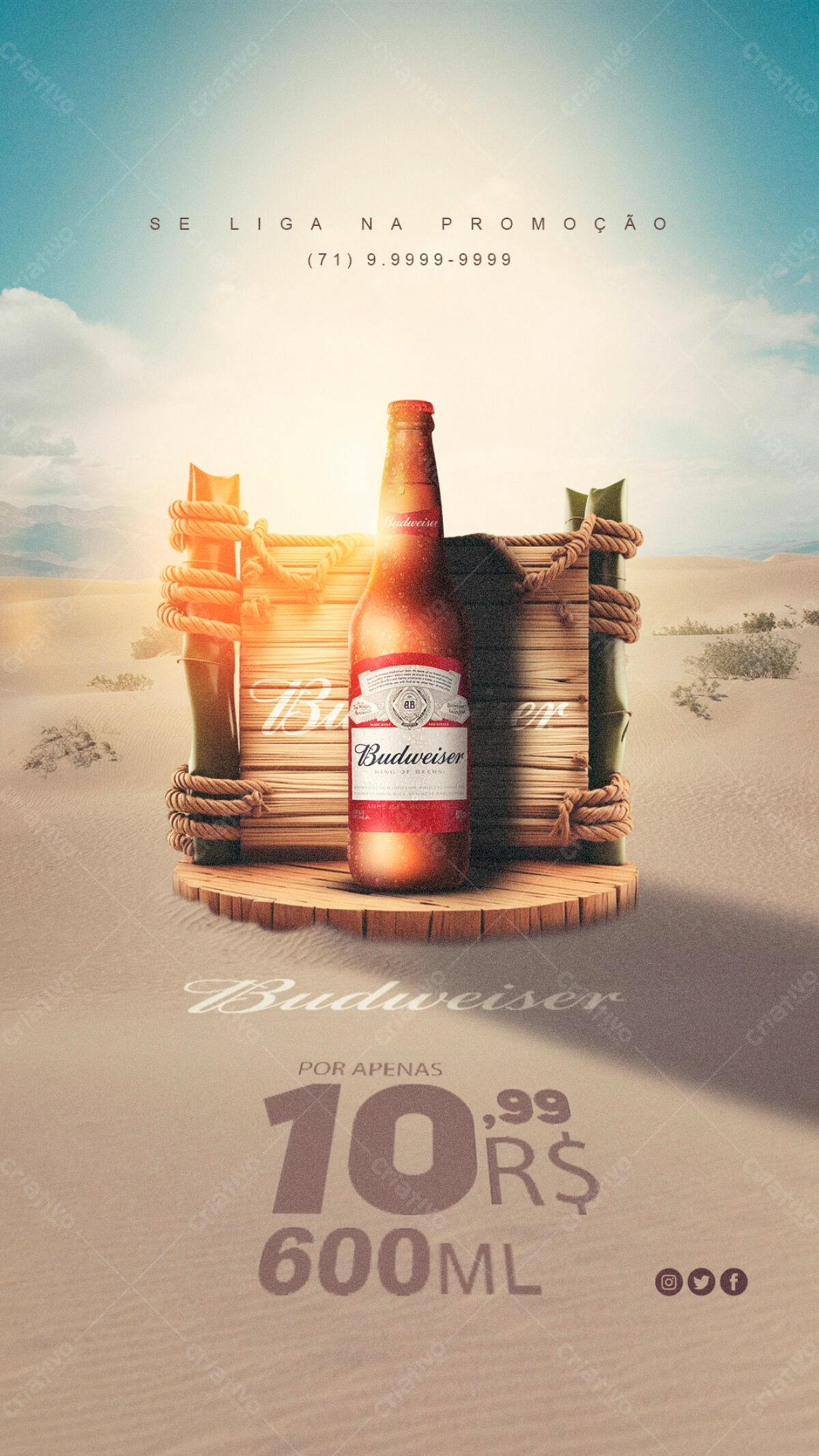 Flyer Cerveja Budweiser Promoção PSD Editável