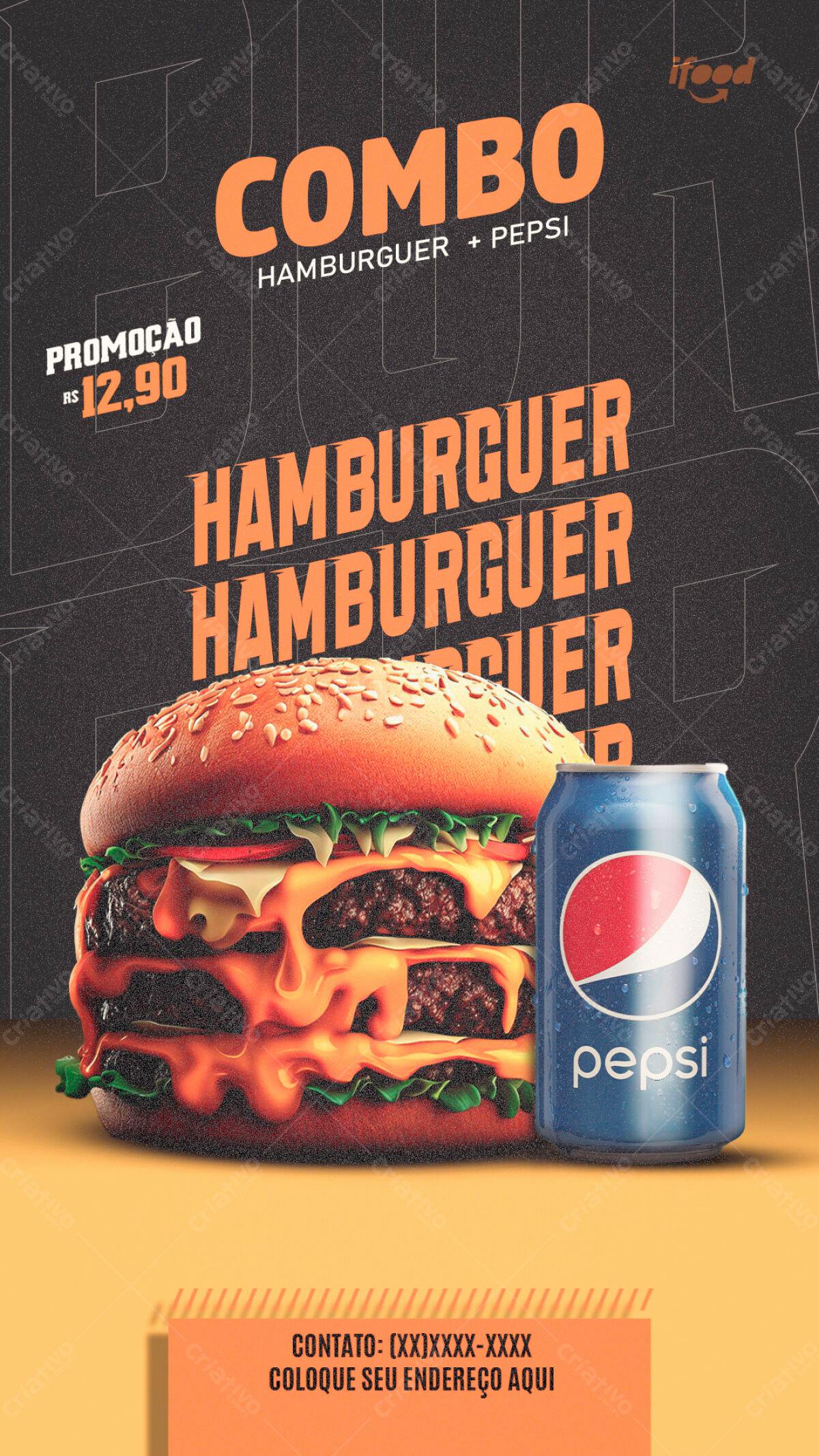 Flyer Combo Hambúrguer e Pepsi PSD Editável