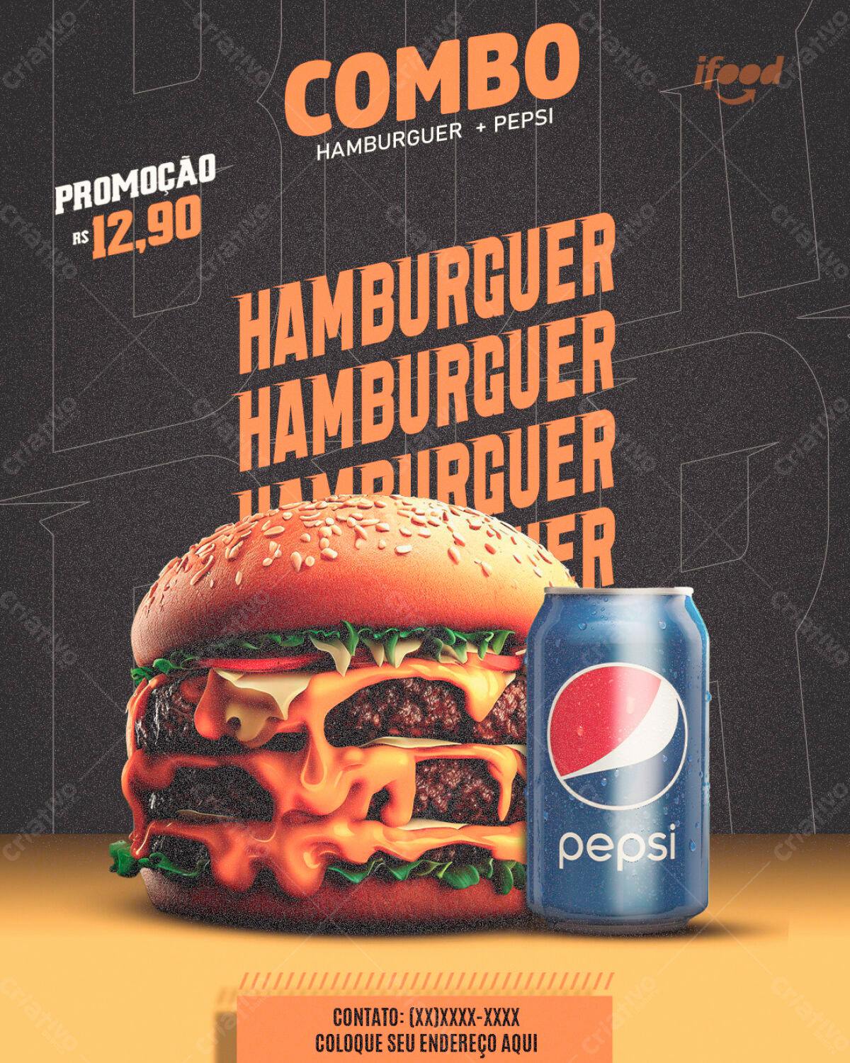 Flyer Combo Hambúrguer e Pepsi PSD Editável
