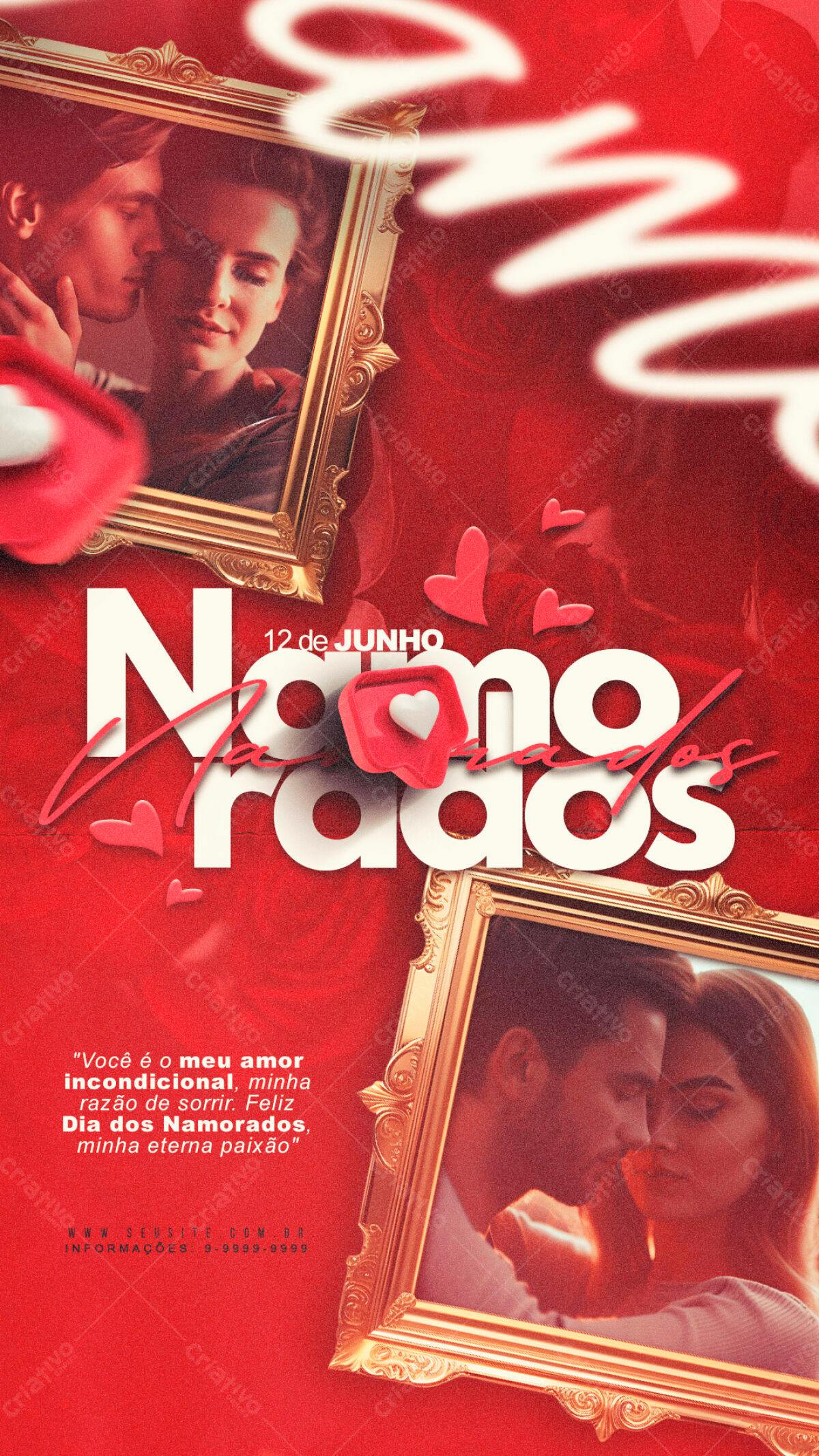 Flyer Dia dos Namorados Vermelho e Dourado PSD Editável