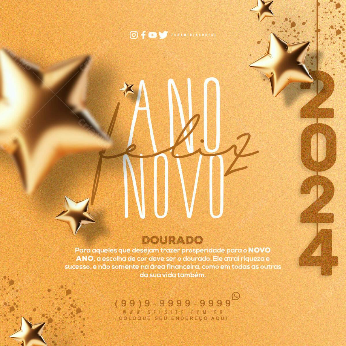 Flyer Ano Novo Dourado PSD Editável