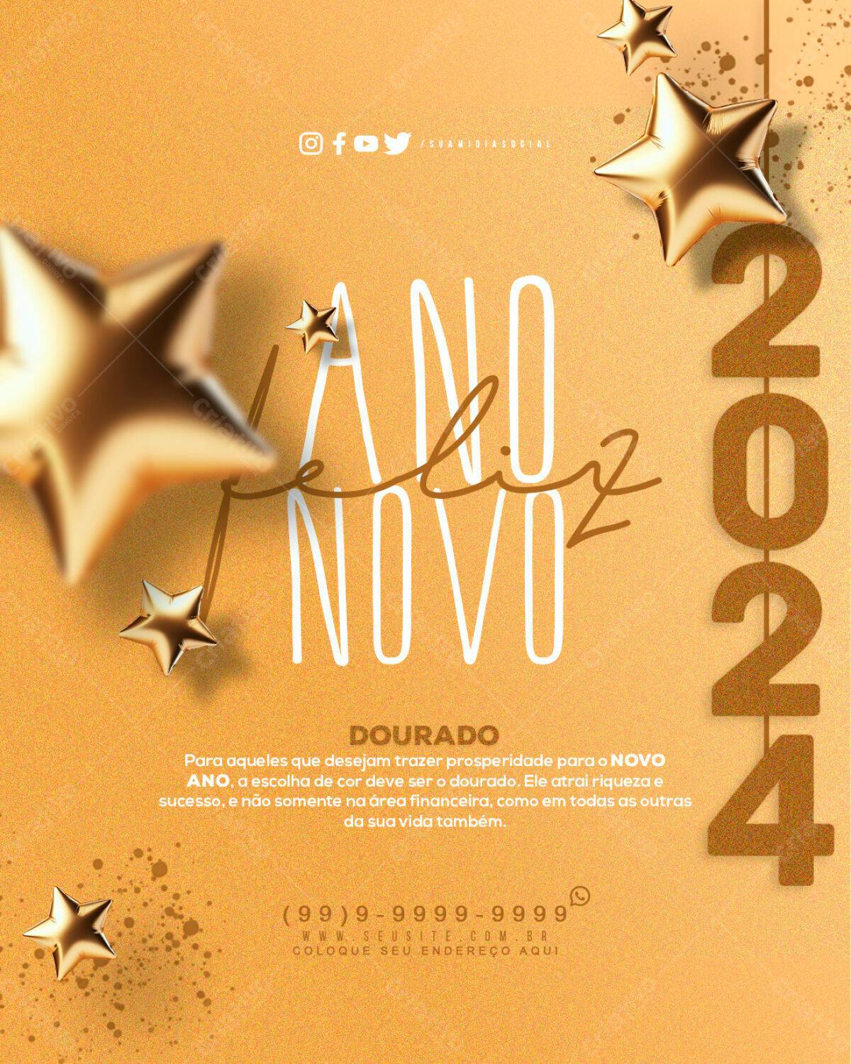 Flyer Ano Novo Dourado PSD Editável