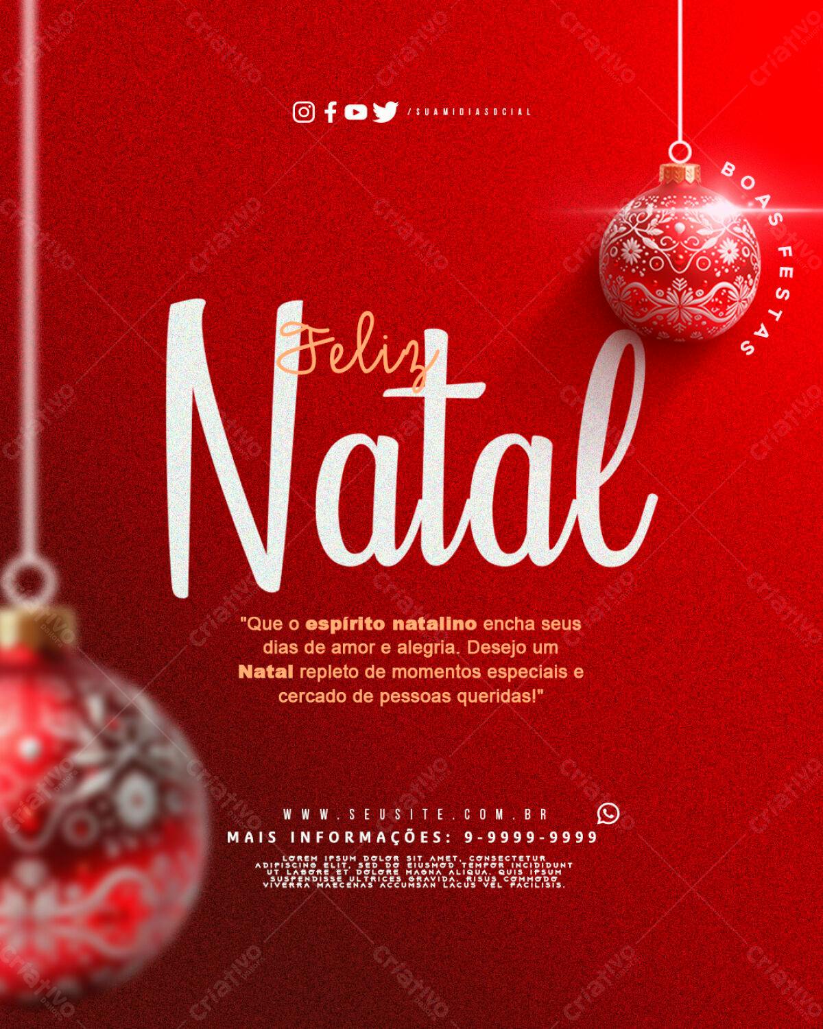 Flyer Natalino com Enfeites Vermelhos PSD Editável