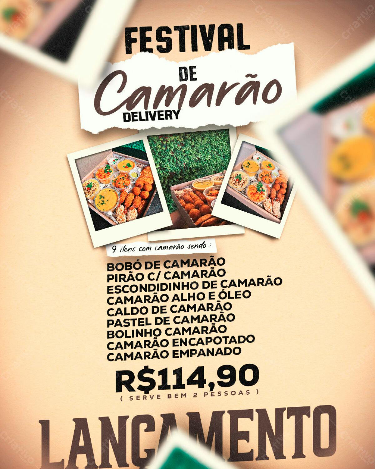Flyer Festival de Camarão Delivery PSD Editável