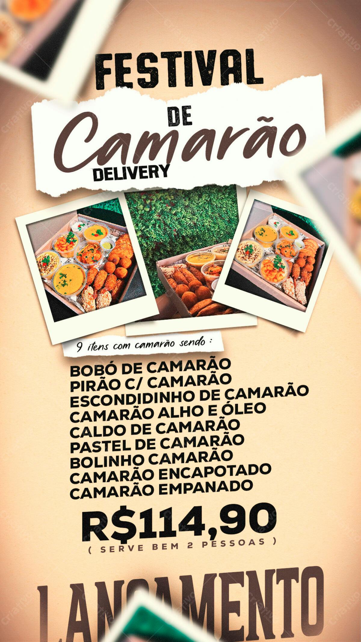 Flyer Festival de Camarão Delivery PSD Editável