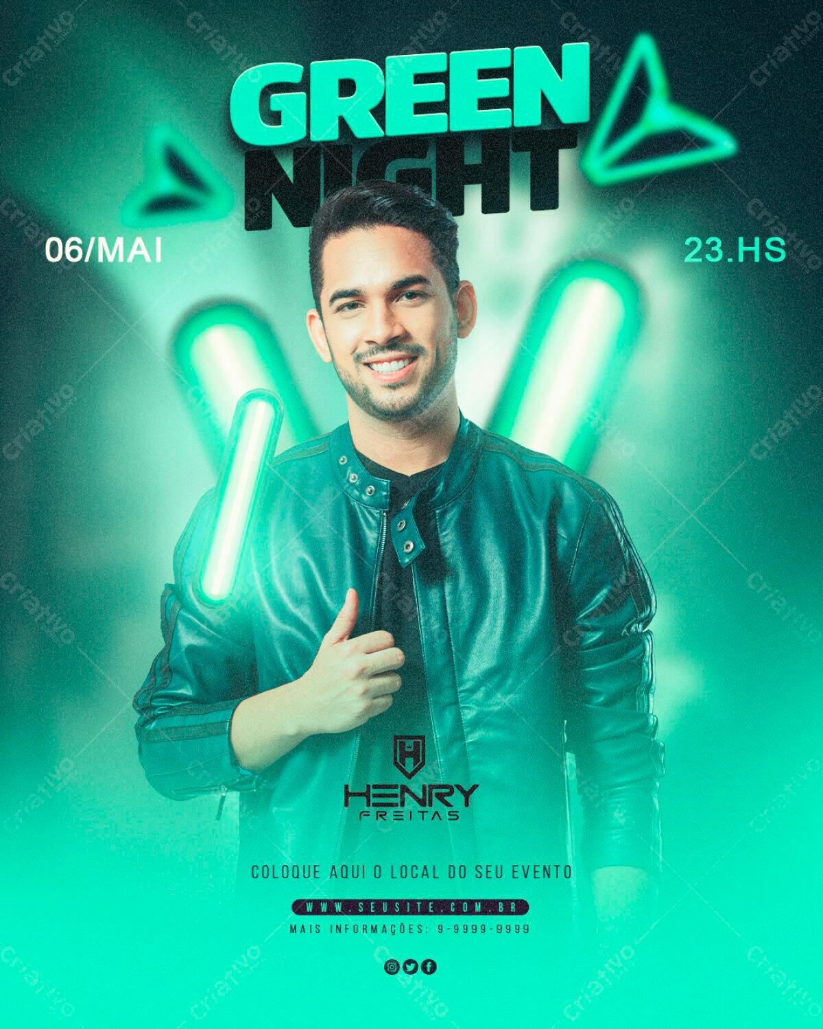 Flyer para Festa Green Night PSD Editável