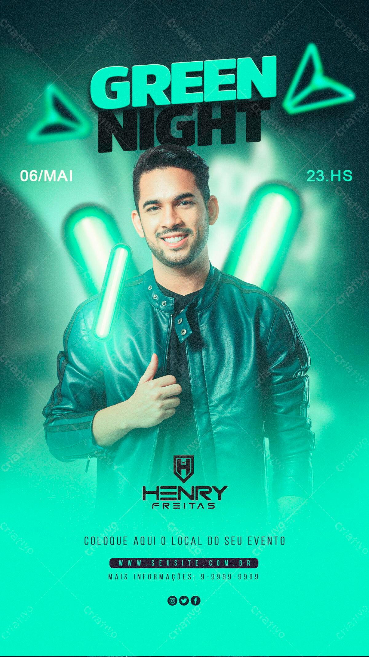 Flyer para Festa Green Night PSD Editável