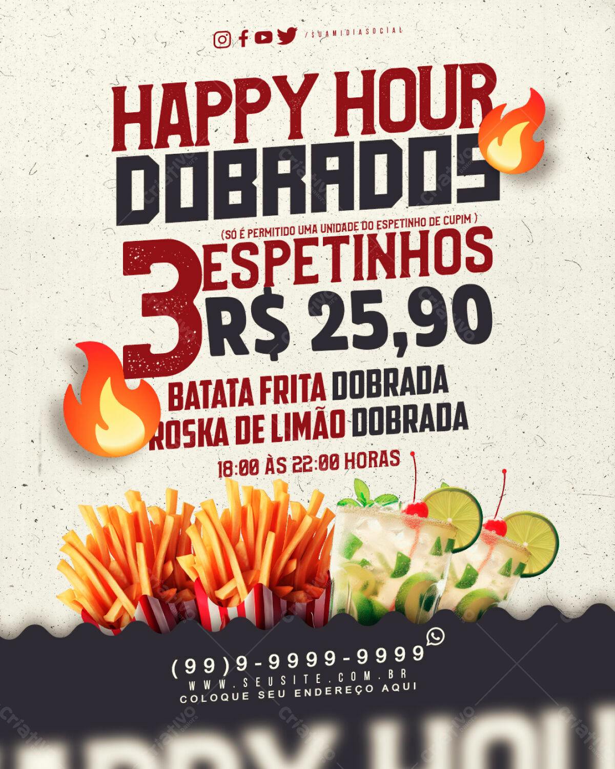 Flyer Happy Hour Dobrados PSD Editável