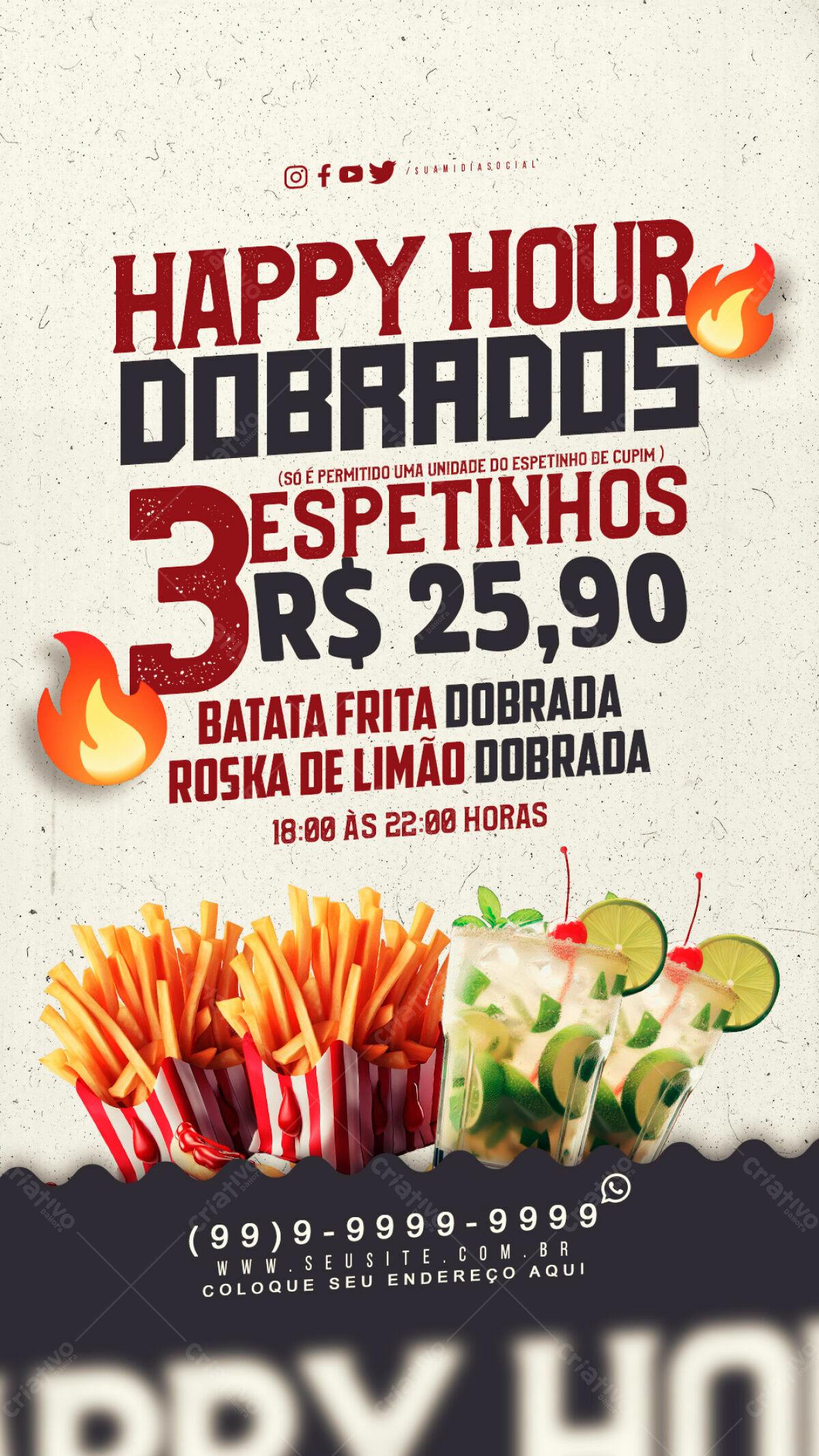 Flyer Happy Hour Dobrados PSD Editável