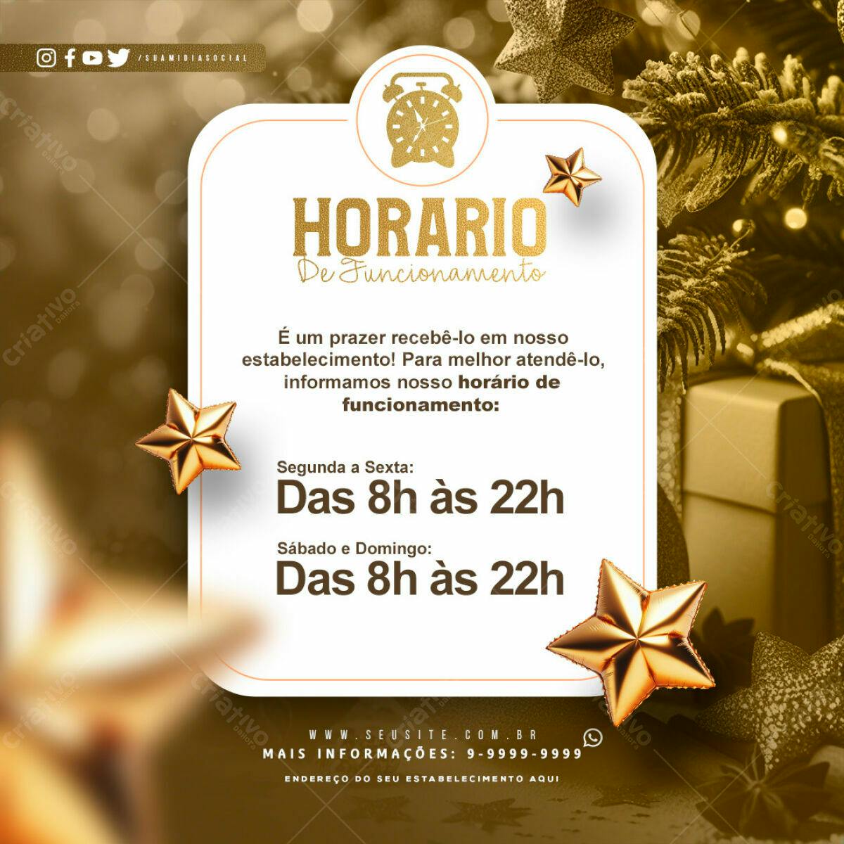 Postagem Instagram Horário de Funcionamento PSD Editável