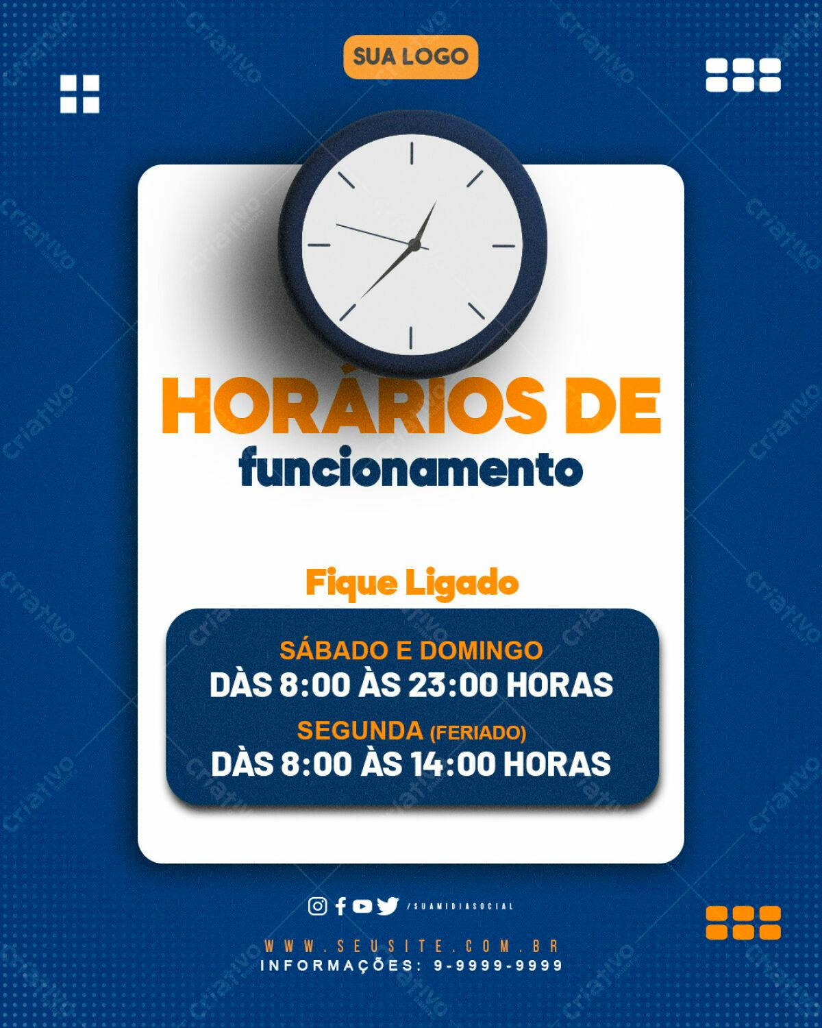 Post de Horários de Funcionamento PSD Editável