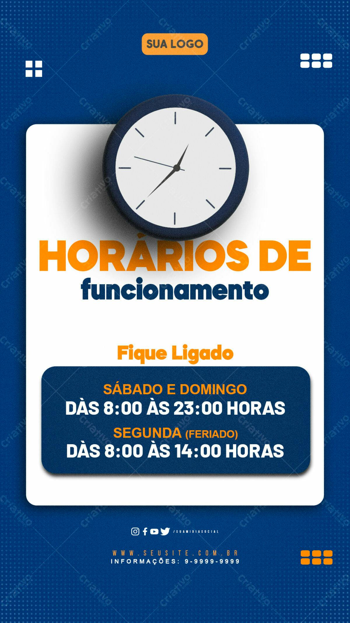Flyer Horários de Funcionamento PSD Editável