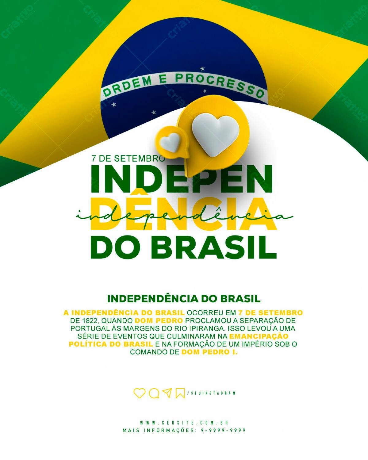 Flyer para o Dia da Independência do Brasil PSD Editável