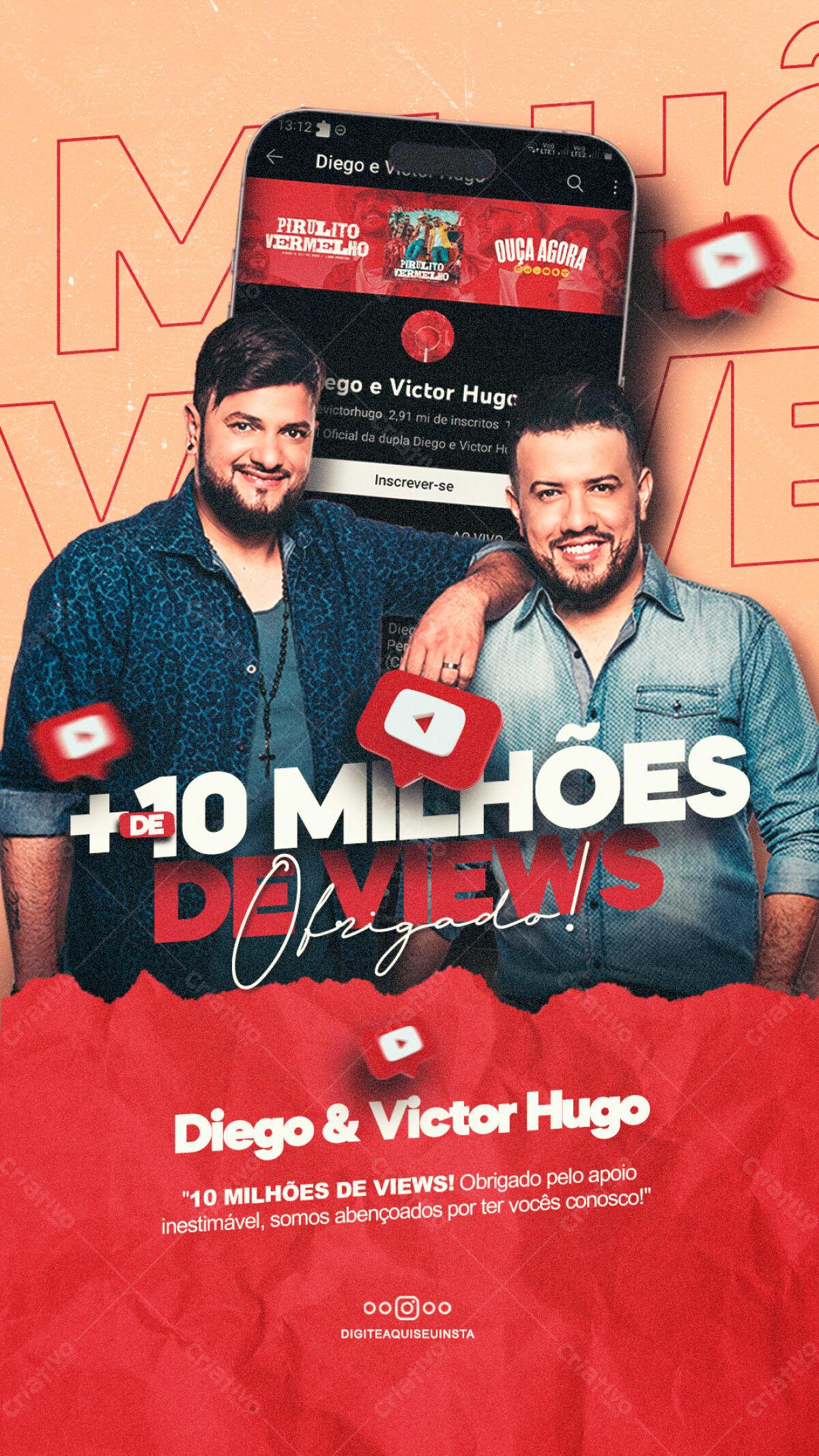 Flyer Aniversário 10 Milhões de Views Diego & Victor Hugo PSD Editável