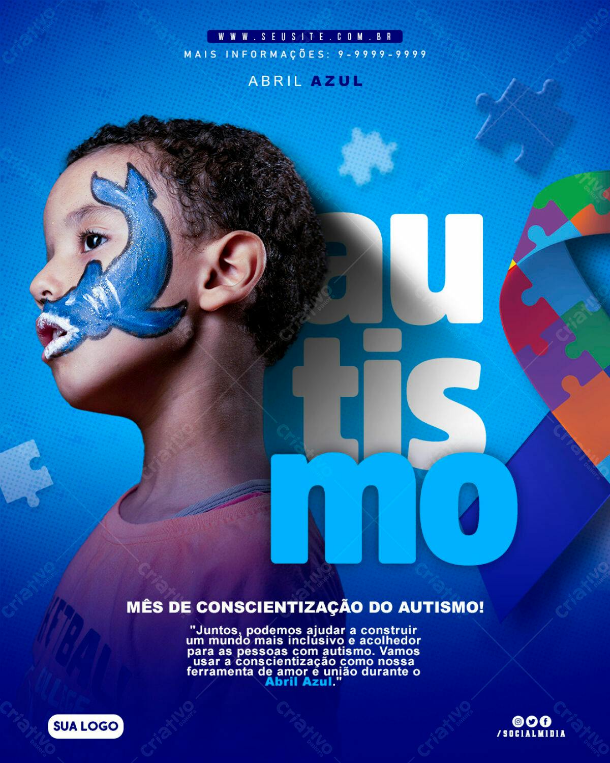 Flyer Abril Azul Conscientização Autismo PSD Editável