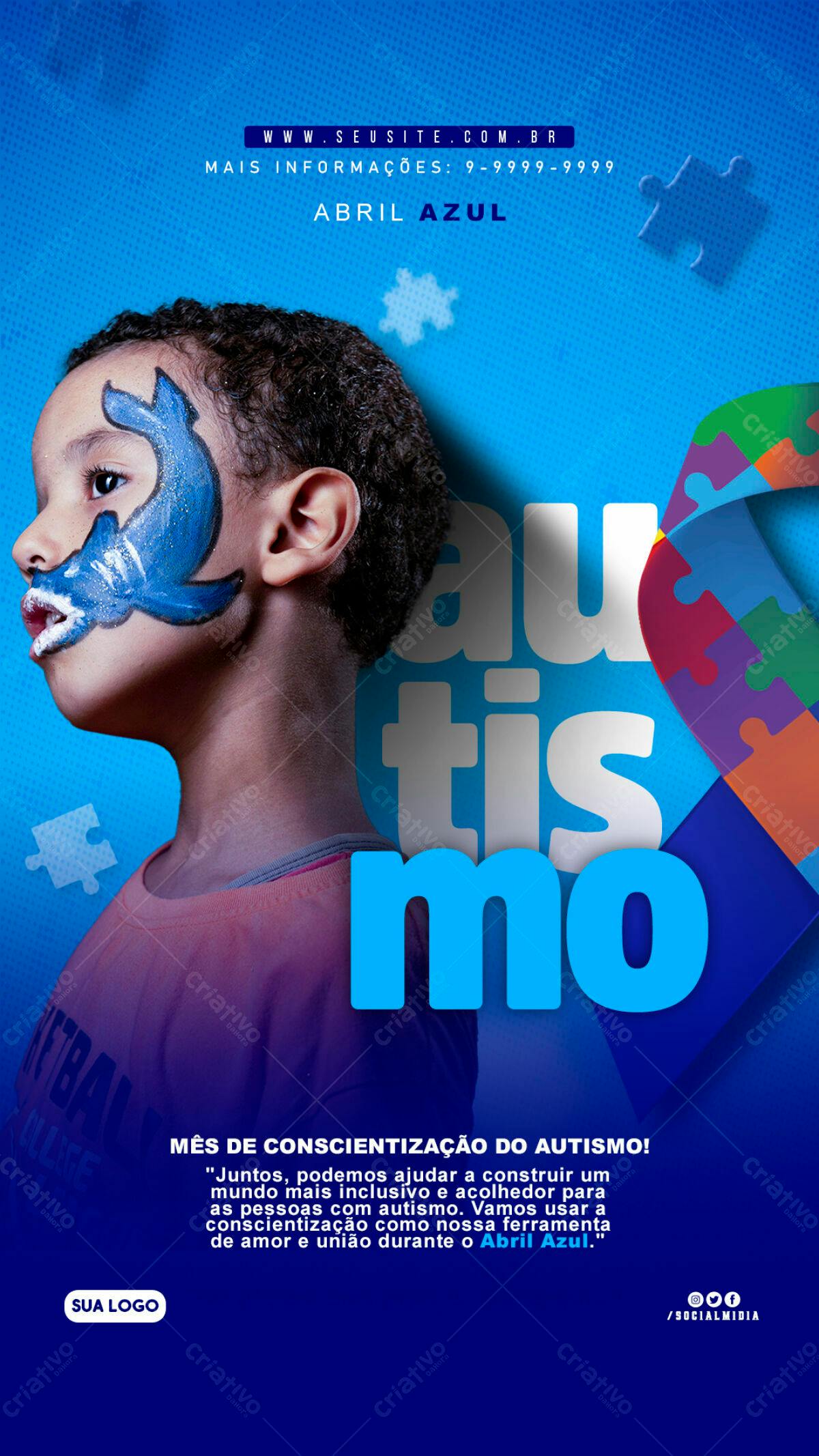 Flyer Abril Azul Conscientização Autismo PSD Editável