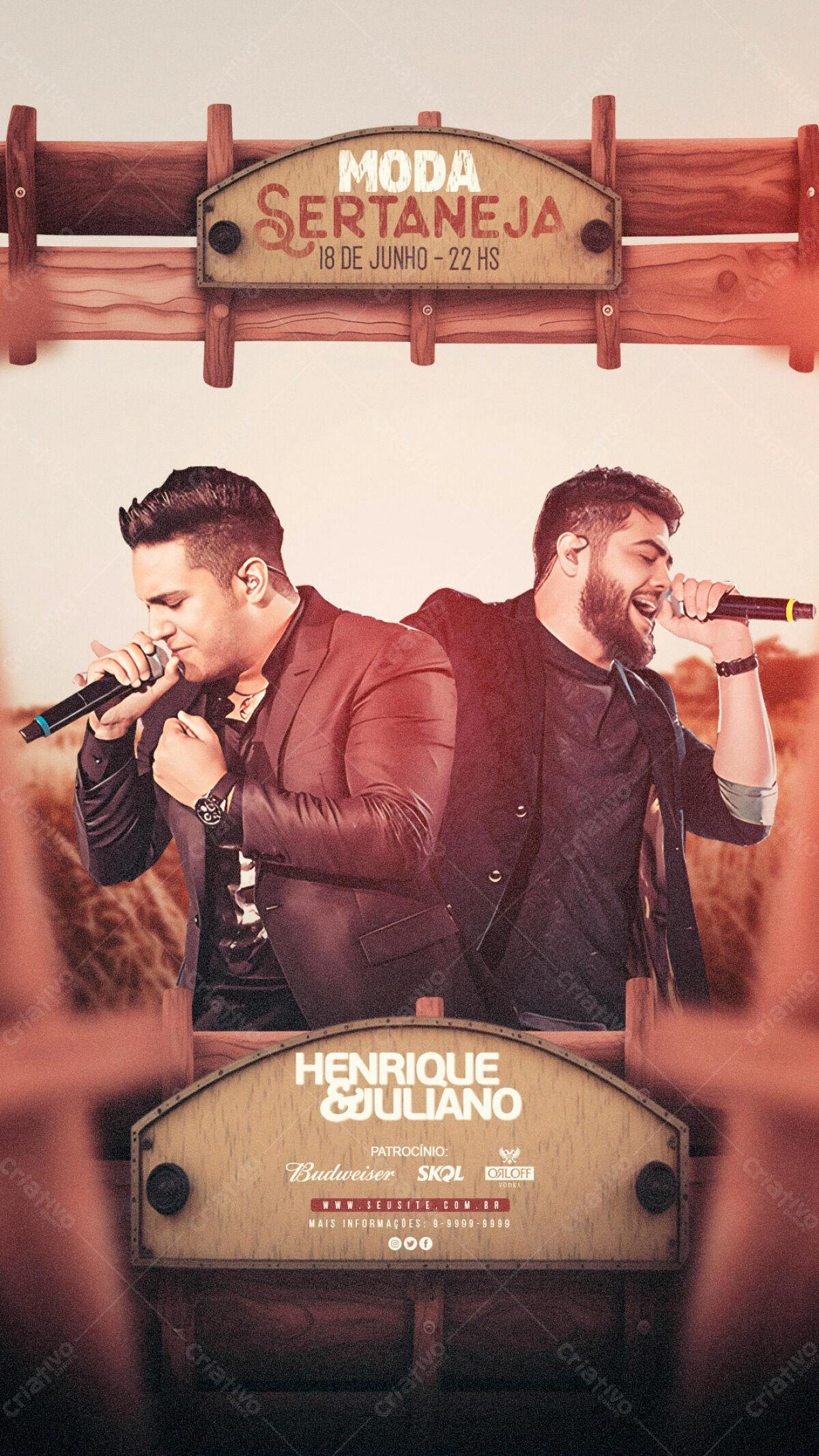 Flyer Moda Sertaneja Henrique & Juliano PSD Editável