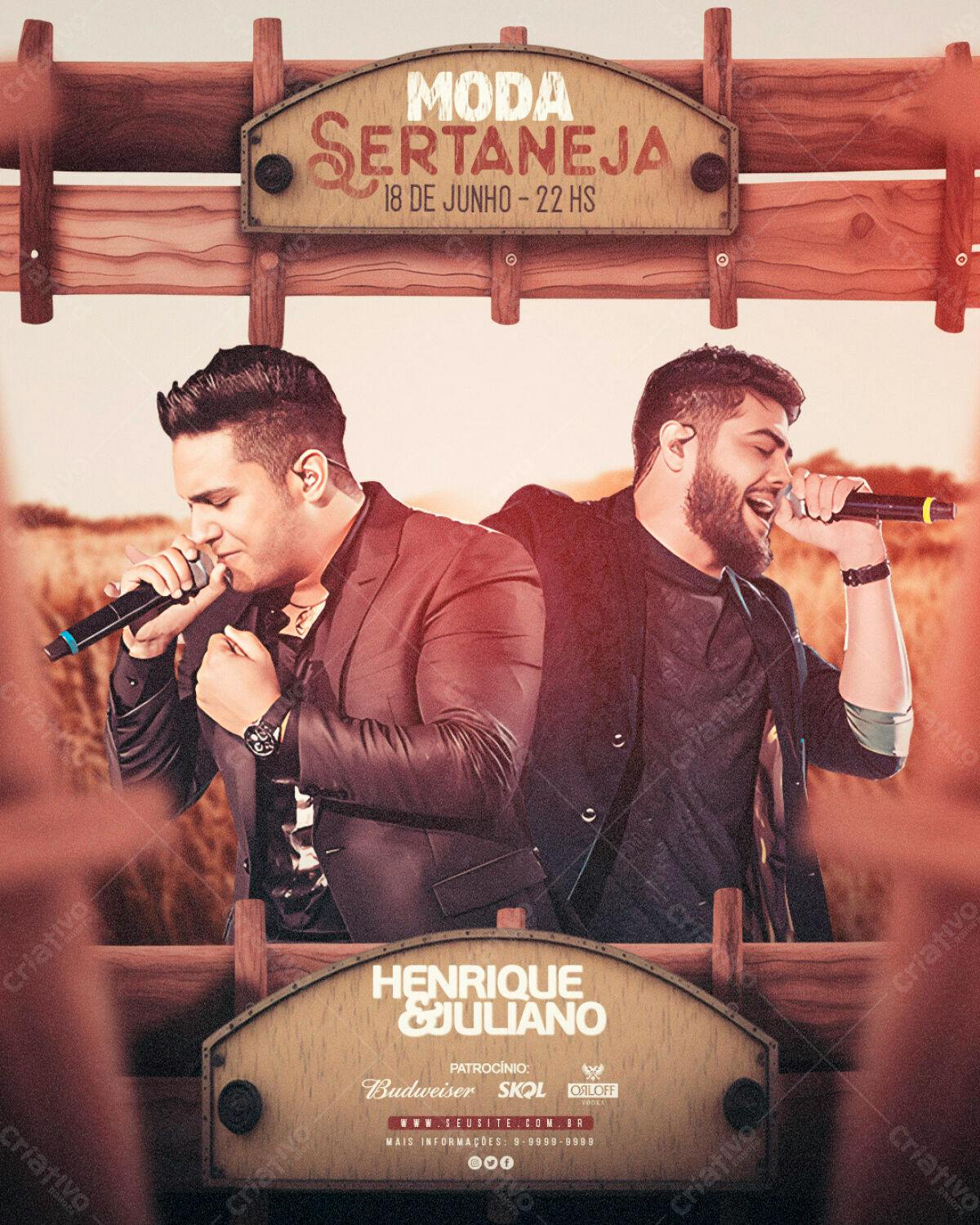 Flyer Show Henrique e Juliano Moda Sertaneja PSD Editável