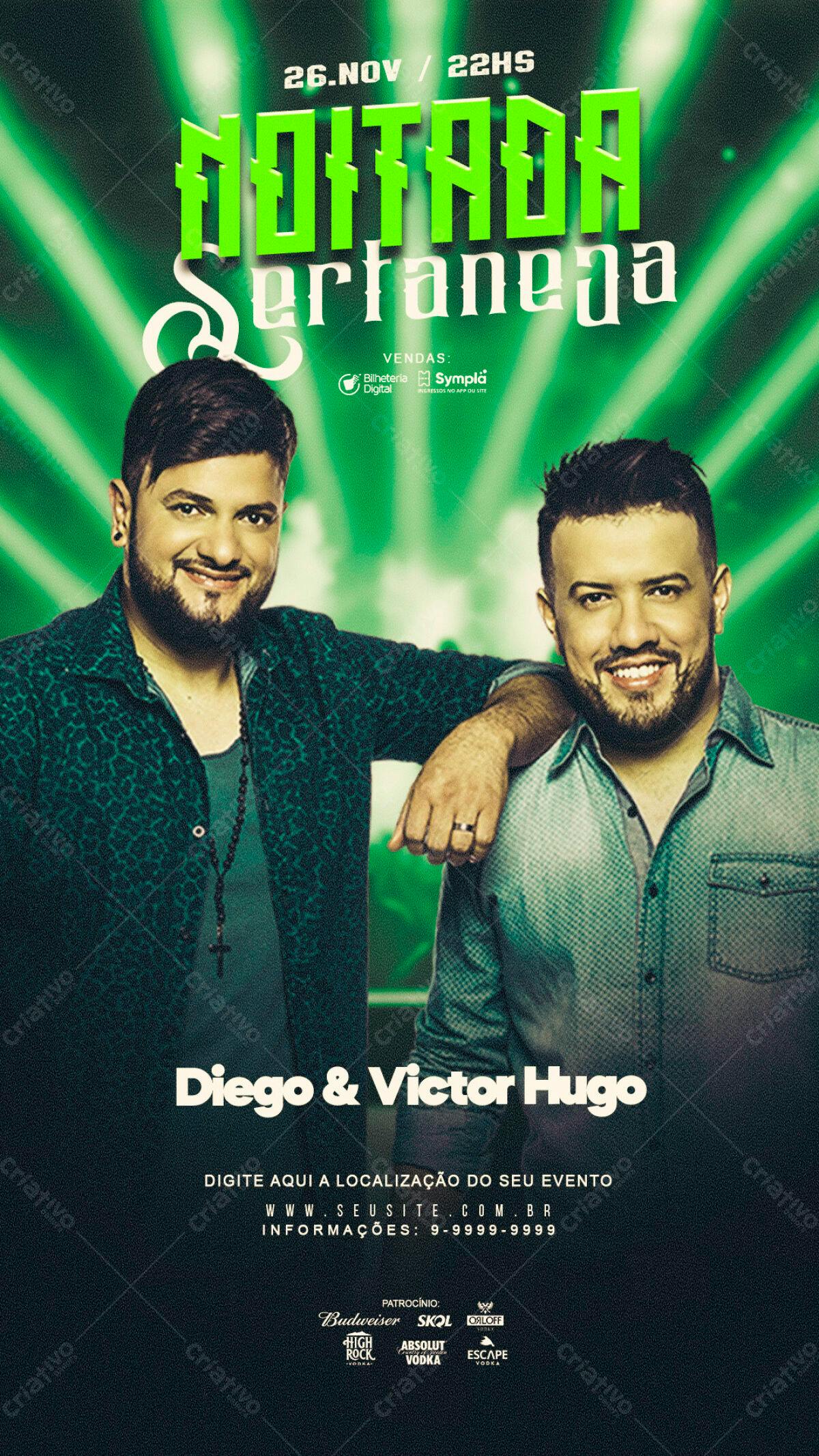 Flyer para Show Sertanejo Diego & Victor Hugo PSD Editável