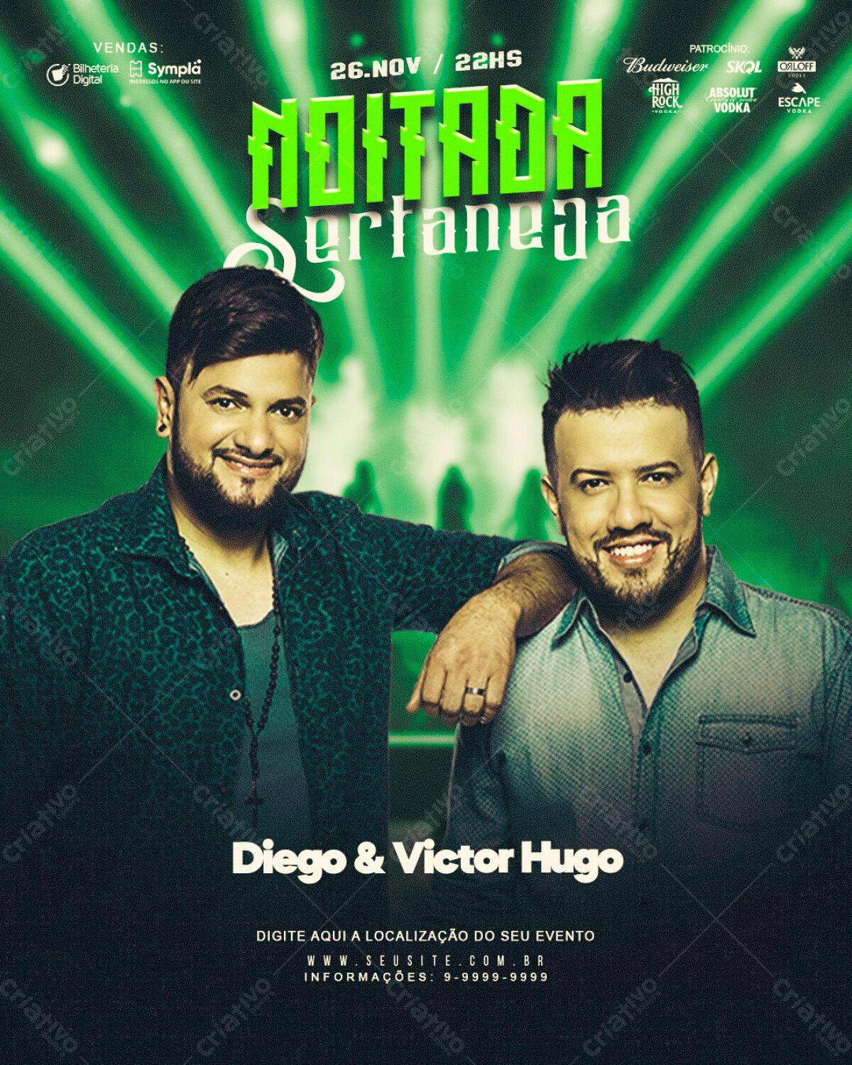 Flyer para Show Sertanejo Diego & Victor Hugo PSD Editável