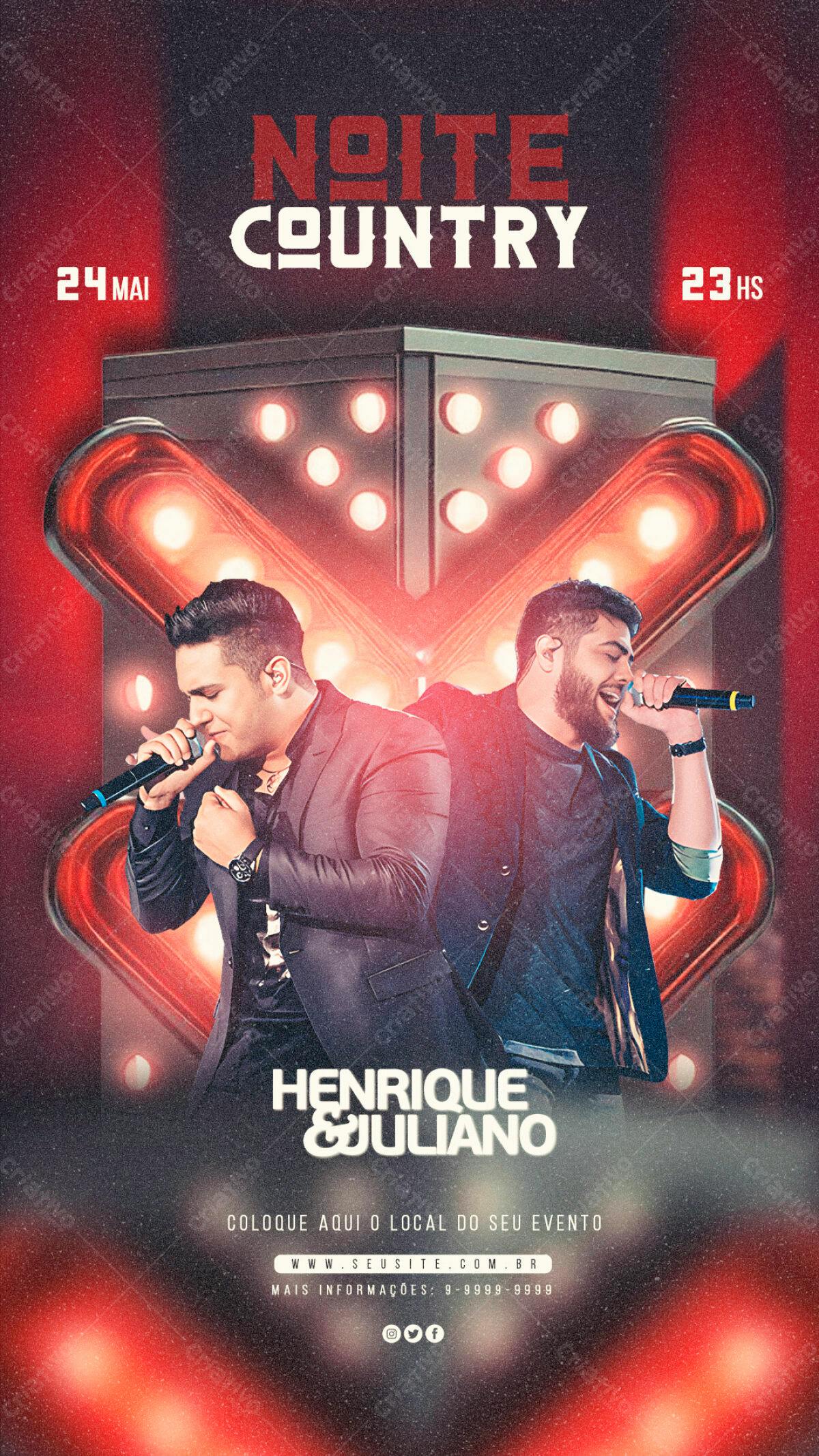 Flyer Noite Country Henrique & Juliano PSD Editável