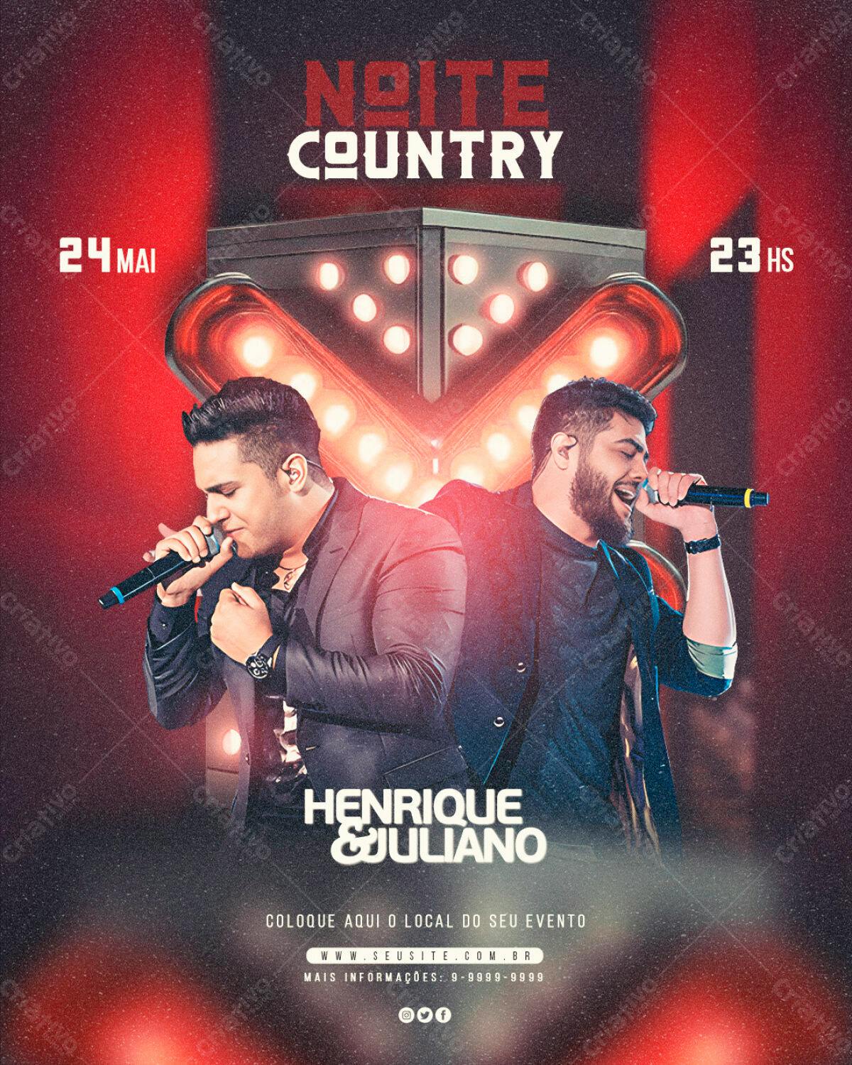 Flyer para Show Henrique e Juliano - Noite Country PSD Editável