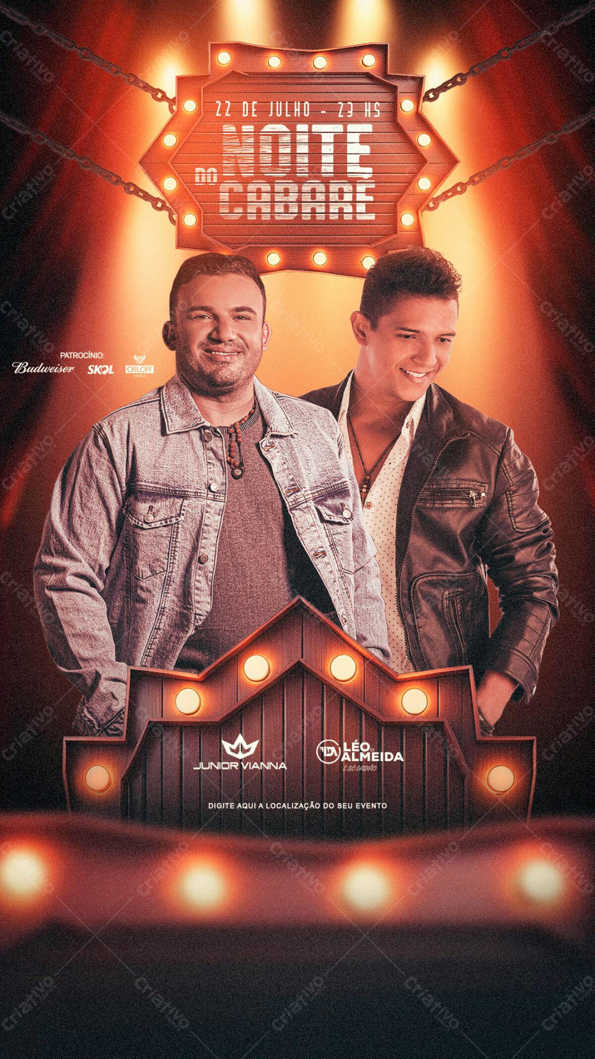Flyer para Show Sertanejo com Júnior Vianna e Léo Almeida PSD Editável