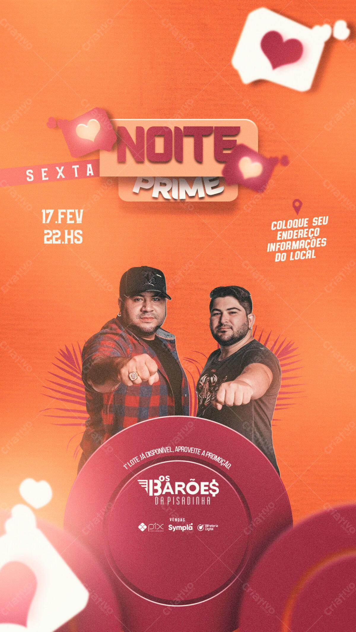 Flyer Noite Prime - Os Barões da Pisadinha PSD Editável